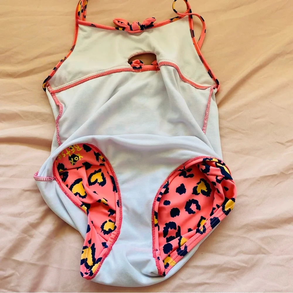 💛 Betsey Johnson Cheetah Girls Onepiece Swimsuit Pink Hearts Bow Bikini Cutout